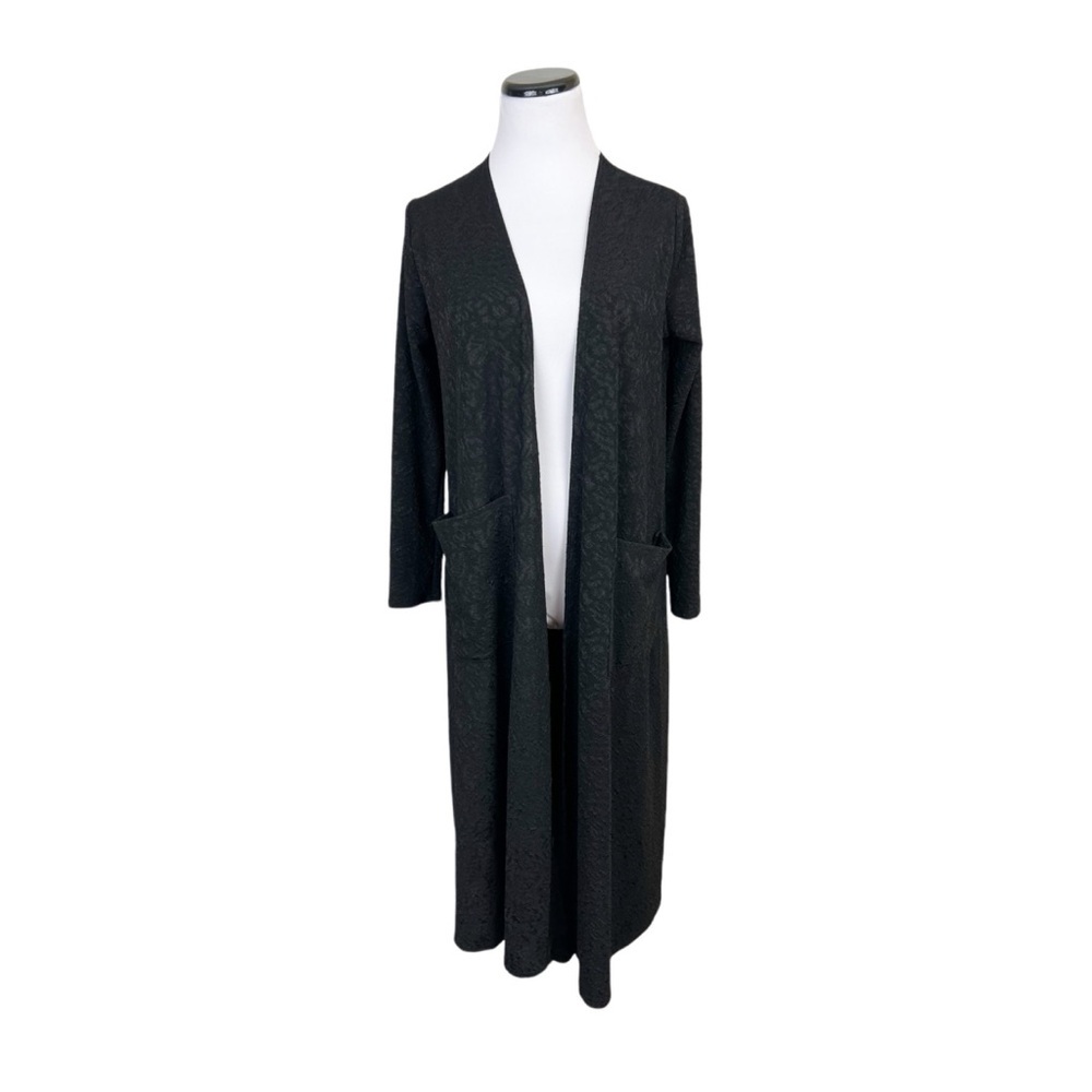 Lularoe Sarah Textured Open Front Duster Top With Pockets Black Size Small